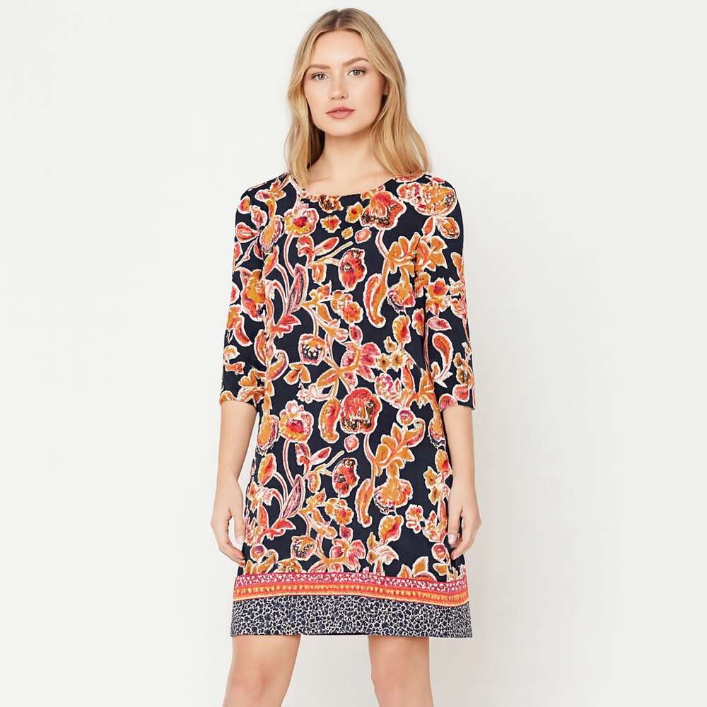 Women's JM Collection Navy Orange Floral Shift Dress US 4